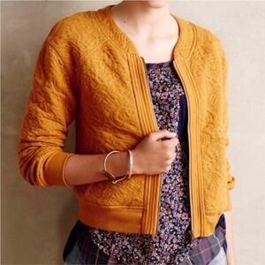Anthropologie Saturday Sunday Jacquard Paisley Quilted Bomber Jacket Mustard M